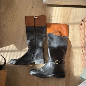 Tommy Hilfiger Black and Brown Over the Knee Boots